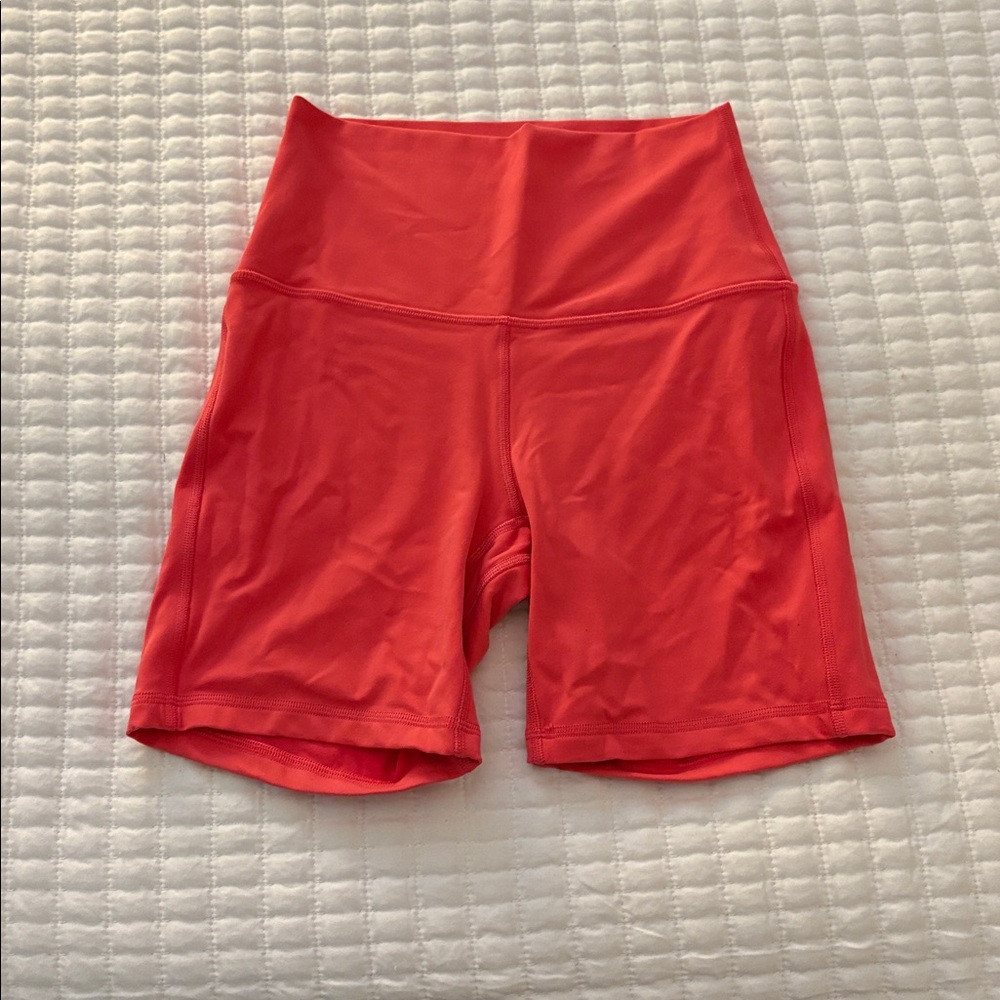 Coral High-Waisted Biker Shorts